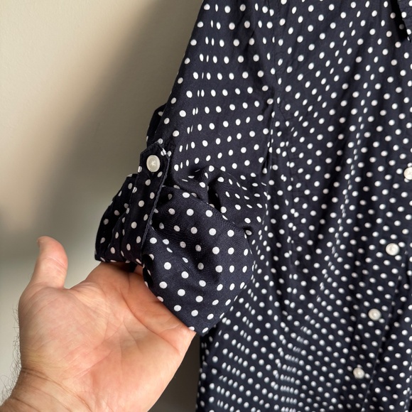 Jones New York Sport Women's Long Sleeve Polka Dot Button Up Blouse Black Medium - Picture 5 of 14